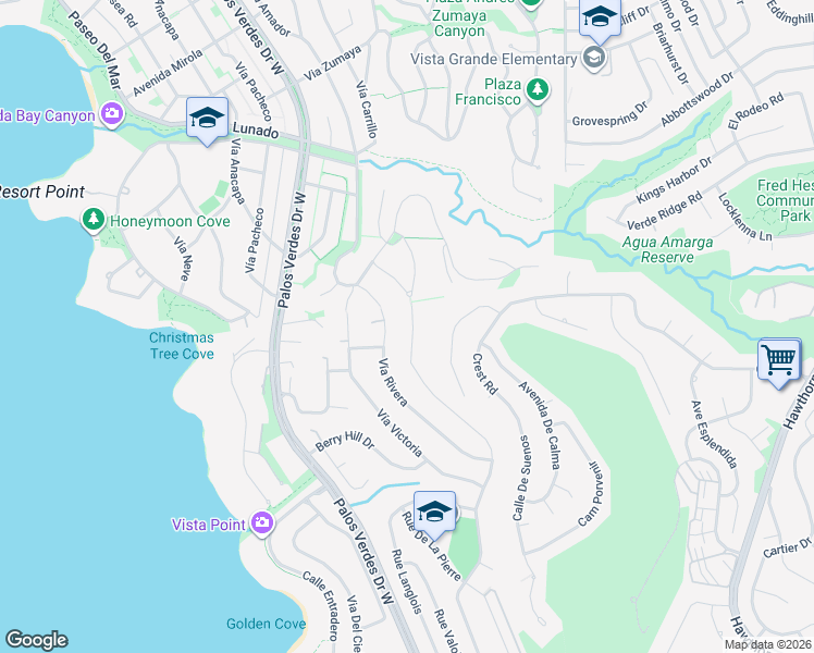 map of restaurants, bars, coffee shops, grocery stores, and more near 30031 Vía Borica in Rancho Palos Verdes
