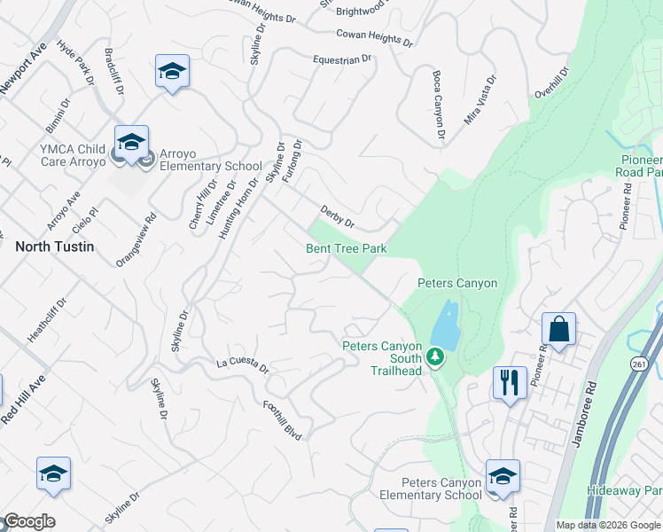 map of restaurants, bars, coffee shops, grocery stores, and more near 1781 East Lemon Heights Drive in North Tustin