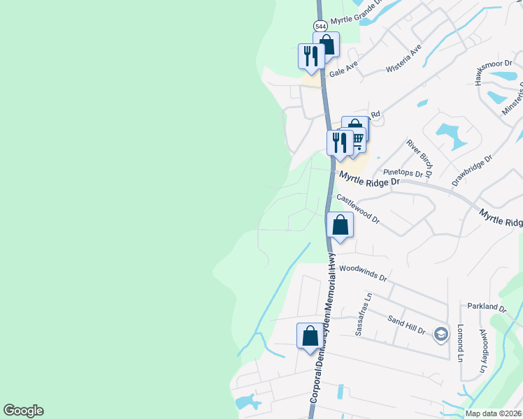 map of restaurants, bars, coffee shops, grocery stores, and more near 1900 South Carolina 544 in Conway
