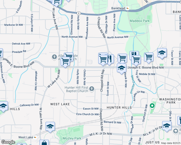 map of restaurants, bars, coffee shops, grocery stores, and more near 1454 Rome Drive Northwest in Atlanta