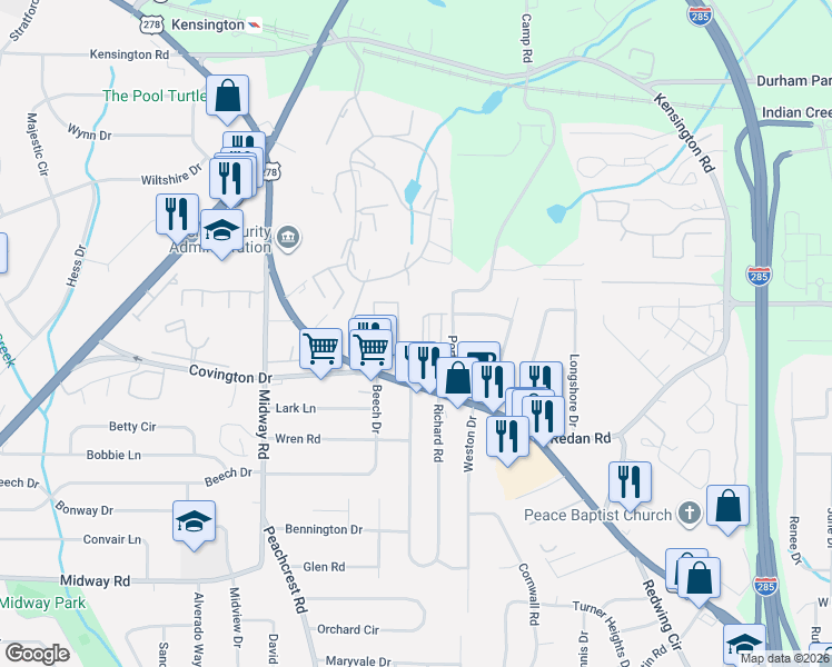 map of restaurants, bars, coffee shops, grocery stores, and more near 3748 Covington Highway in Decatur