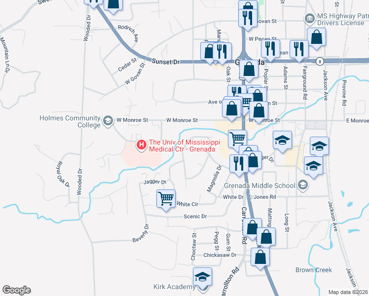 map of restaurants, bars, coffee shops, grocery stores, and more near 799 Windsor Dr in Grenada