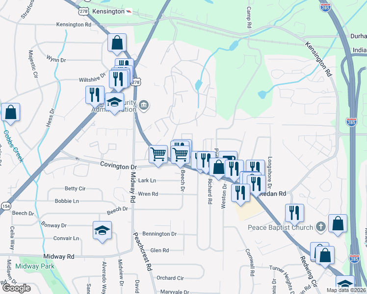 map of restaurants, bars, coffee shops, grocery stores, and more near 3726 Covington Highway in Decatur