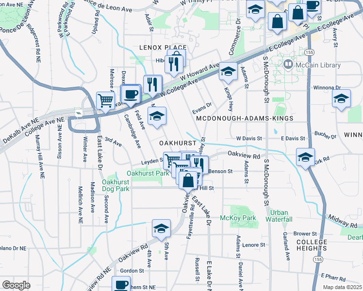 map of restaurants, bars, coffee shops, grocery stores, and more near 205 Olympic Place in Decatur