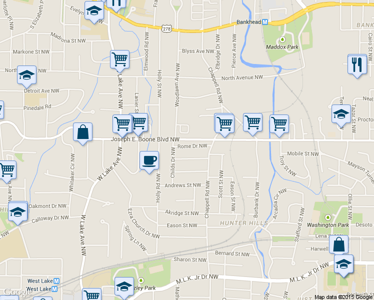 map of restaurants, bars, coffee shops, grocery stores, and more near in Atlanta