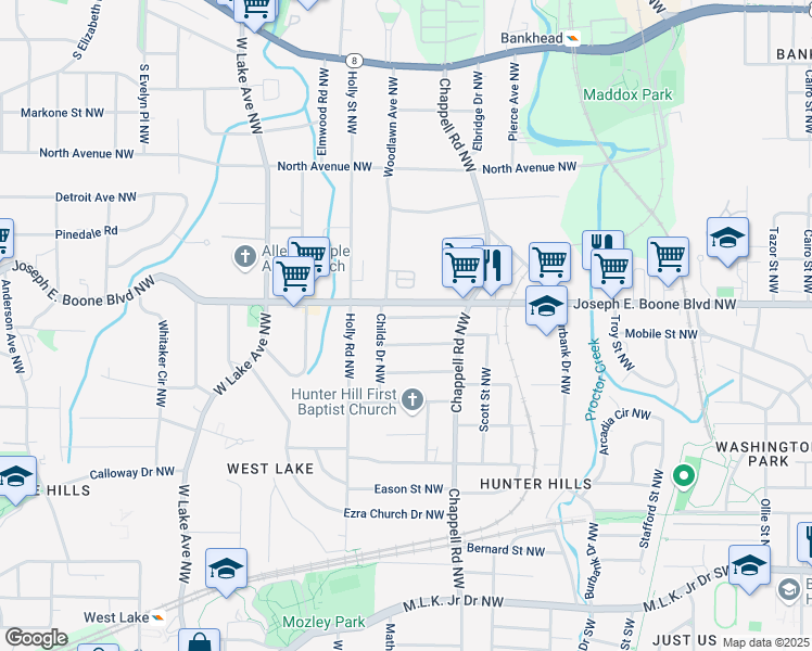 map of restaurants, bars, coffee shops, grocery stores, and more near 1454 Rome Drive Northwest in Atlanta
