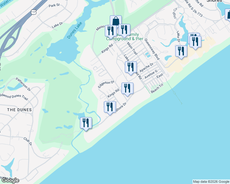 map of restaurants, bars, coffee shops, grocery stores, and more near 46 Summer Court in Myrtle Beach