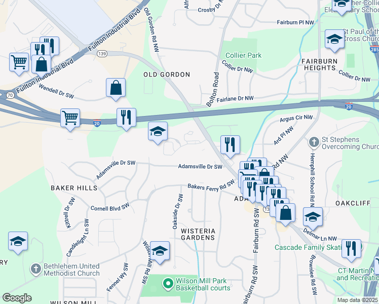 map of restaurants, bars, coffee shops, grocery stores, and more near 3706 Martin Luther King Junior Drive Southwest in Atlanta