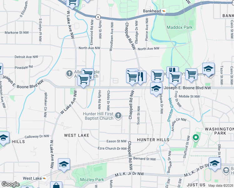 map of restaurants, bars, coffee shops, grocery stores, and more near in Atlanta