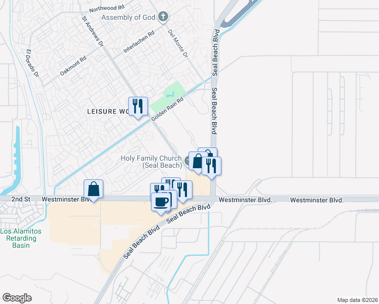 map of restaurants, bars, coffee shops, grocery stores, and more near 13800 Annandale Drive in Seal Beach