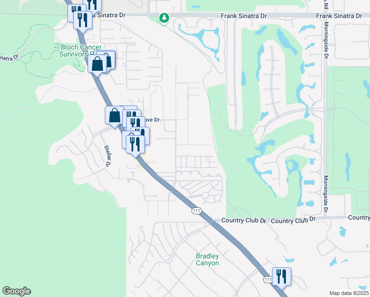 map of restaurants, bars, coffee shops, grocery stores, and more near 70305 Desert Cove Avenue in Rancho Mirage