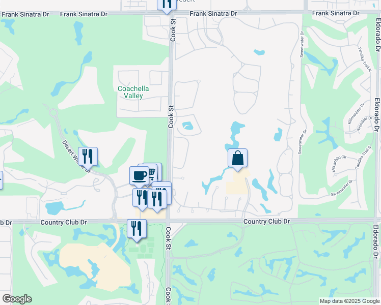 map of restaurants, bars, coffee shops, grocery stores, and more near 781 Montana Vista Drive in Palm Desert