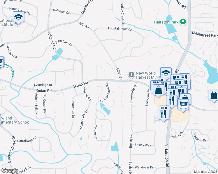 map of restaurants, bars, coffee shops, grocery stores, and more near 1082 To Lani Farm Road in Stone Mountain