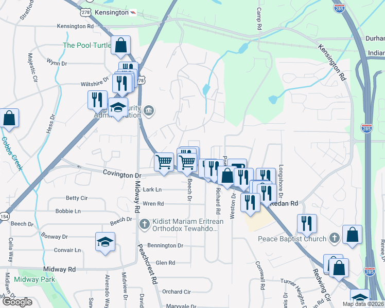 map of restaurants, bars, coffee shops, grocery stores, and more near 3726 Covington Highway in Decatur