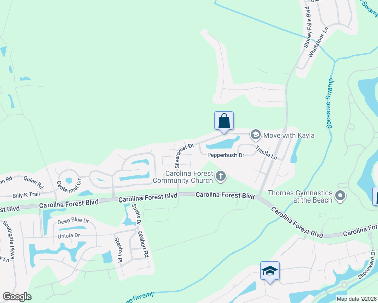 map of restaurants, bars, coffee shops, grocery stores, and more near 1008 Silvercrest Drive in Myrtle Beach