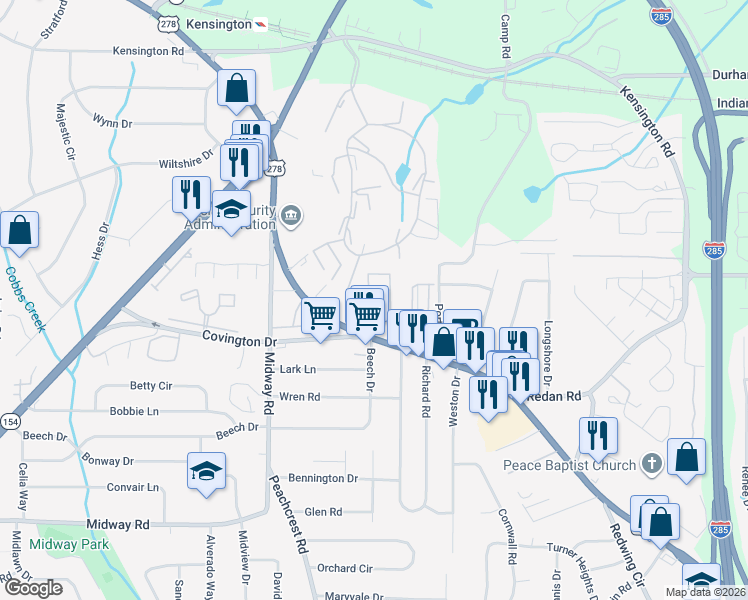 map of restaurants, bars, coffee shops, grocery stores, and more near 3726 Covington Highway in Decatur