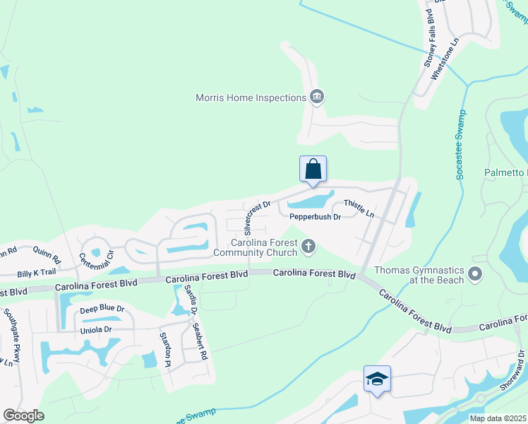 map of restaurants, bars, coffee shops, grocery stores, and more near 2005 Silvercrest Drive in Myrtle Beach