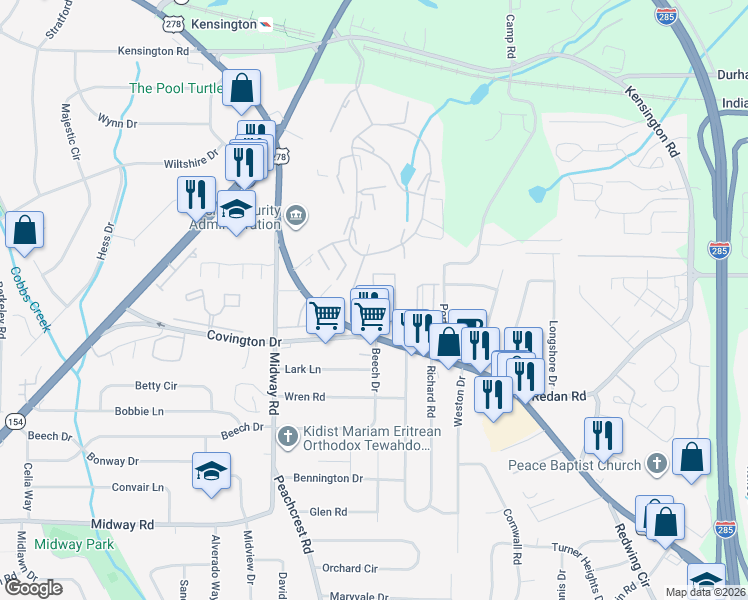 map of restaurants, bars, coffee shops, grocery stores, and more near 3726 Covington Highway in Decatur