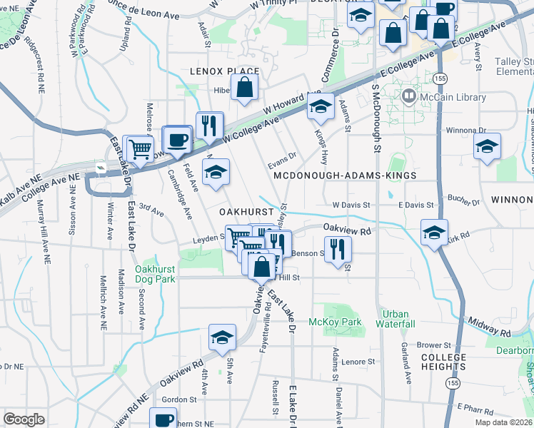 map of restaurants, bars, coffee shops, grocery stores, and more near 267 Jefferson Place in Decatur
