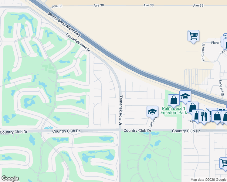 map of restaurants, bars, coffee shops, grocery stores, and more near 76941 Coventry Circle in Palm Desert