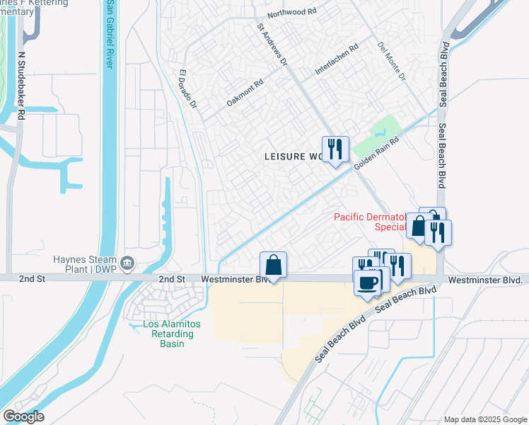 map of restaurants, bars, coffee shops, grocery stores, and more near 13781 Alderwood Lane in Seal Beach