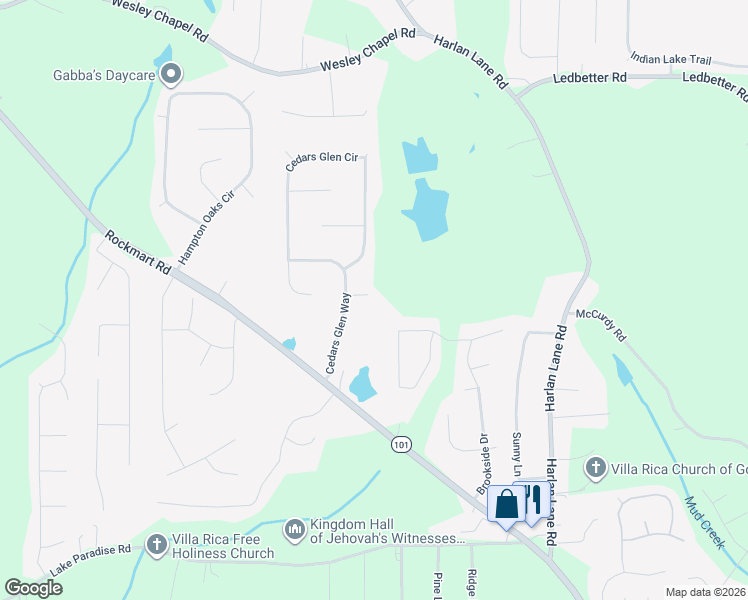 map of restaurants, bars, coffee shops, grocery stores, and more near 25 Cedars Glen Court in Villa Rica