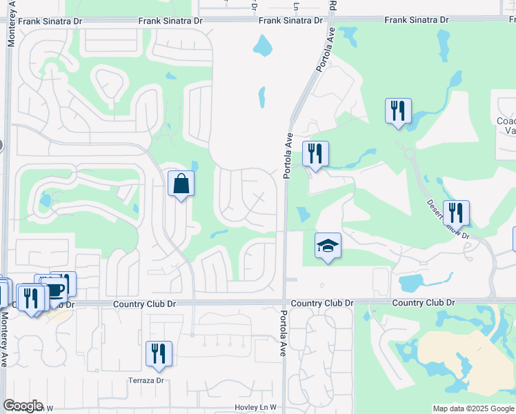 map of restaurants, bars, coffee shops, grocery stores, and more near 39240 Hidden Water Place in Palm Desert