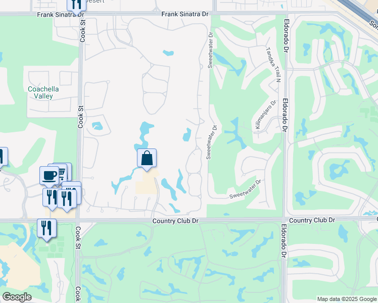 map of restaurants, bars, coffee shops, grocery stores, and more near 209 Desert Falls Circle in Palm Desert