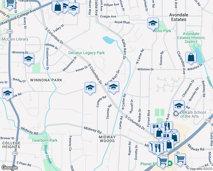 map of restaurants, bars, coffee shops, grocery stores, and more near 915 Katie Kerr Drive in Decatur