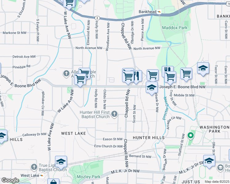 map of restaurants, bars, coffee shops, grocery stores, and more near in Atlanta