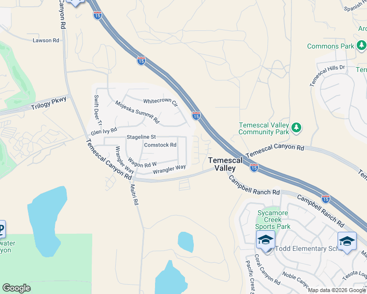 map of restaurants, bars, coffee shops, grocery stores, and more near 10624 Wrangler Way in Corona