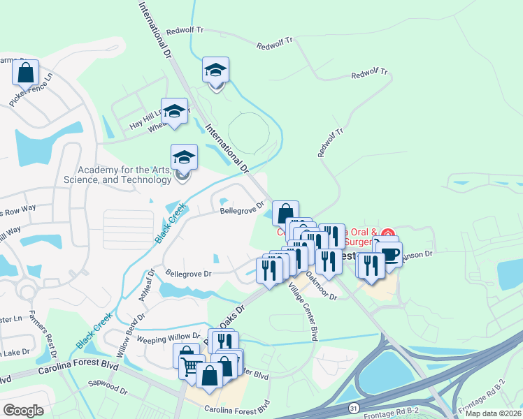 map of restaurants, bars, coffee shops, grocery stores, and more near 3113 Regency Oaks Drive in Myrtle Beach