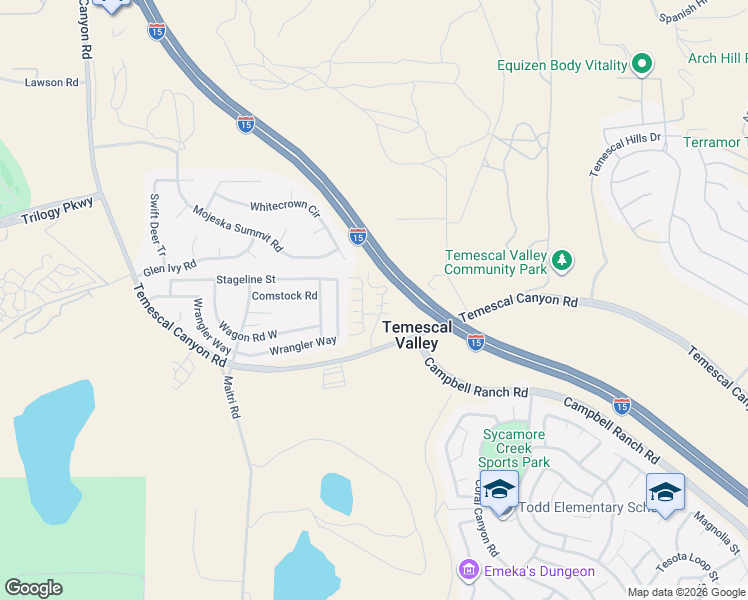 map of restaurants, bars, coffee shops, grocery stores, and more near 24271 Juni Court in Corona
