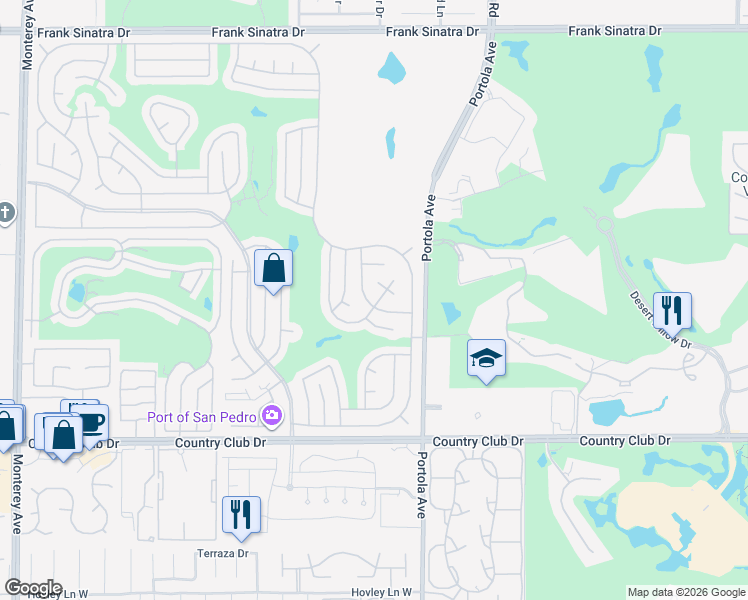 map of restaurants, bars, coffee shops, grocery stores, and more near 39240 Hidden Water Place in Palm Desert