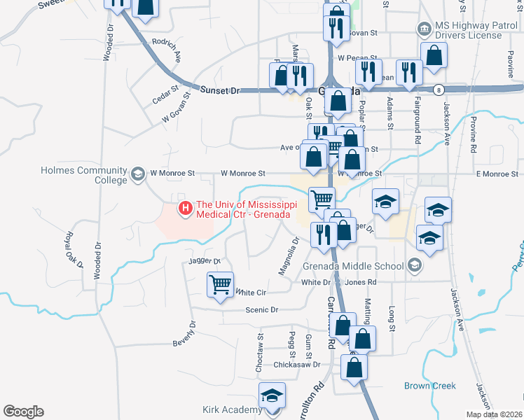 map of restaurants, bars, coffee shops, grocery stores, and more near 701-799 Windsor Dr in Grenada