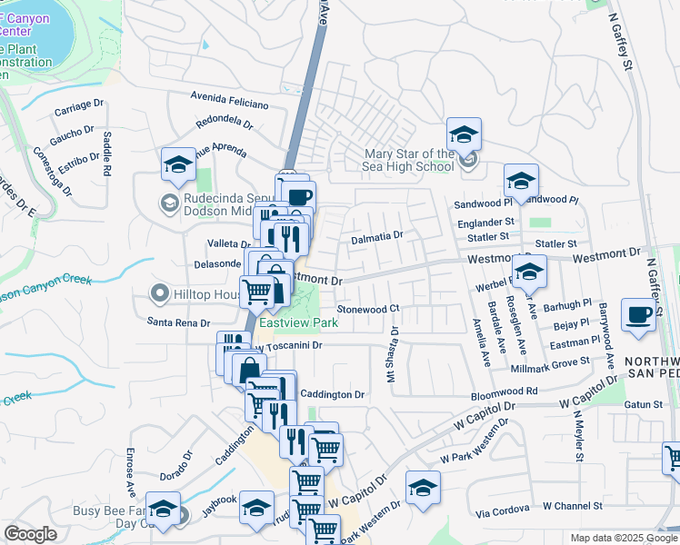 map of restaurants, bars, coffee shops, grocery stores, and more near 2010 Stonewood Court in Los Angeles