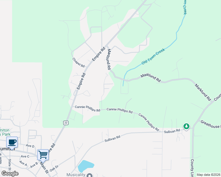 map of restaurants, bars, coffee shops, grocery stores, and more near 17 Ponderosa Trail in Sumiton