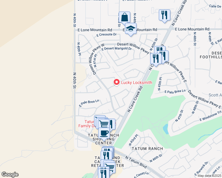 map of restaurants, bars, coffee shops, grocery stores, and more near 4225 East Montgomery Road in Cave Creek