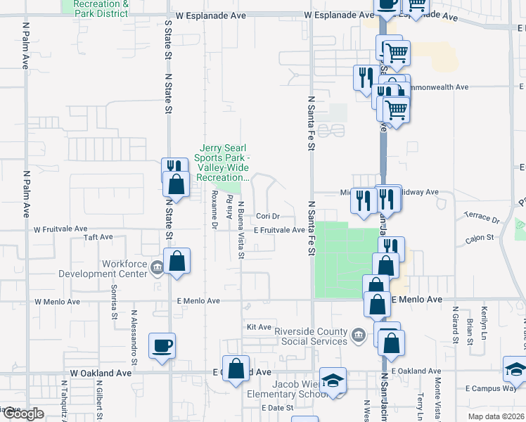 map of restaurants, bars, coffee shops, grocery stores, and more near 919 Mellisa Drive in Hemet