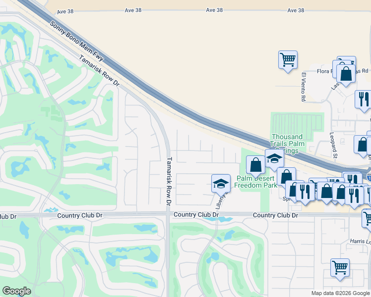 map of restaurants, bars, coffee shops, grocery stores, and more near 117 Francesca Court in Palm Desert