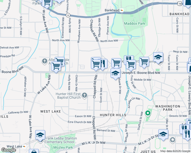 map of restaurants, bars, coffee shops, grocery stores, and more near in Atlanta
