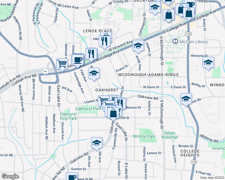 map of restaurants, bars, coffee shops, grocery stores, and more near 228 Olympic Place in Decatur
