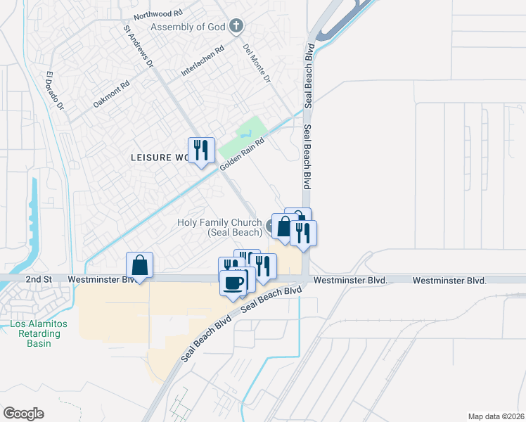 map of restaurants, bars, coffee shops, grocery stores, and more near 13800 Annandale Drive in Seal Beach