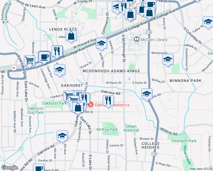 map of restaurants, bars, coffee shops, grocery stores, and more near in Decatur