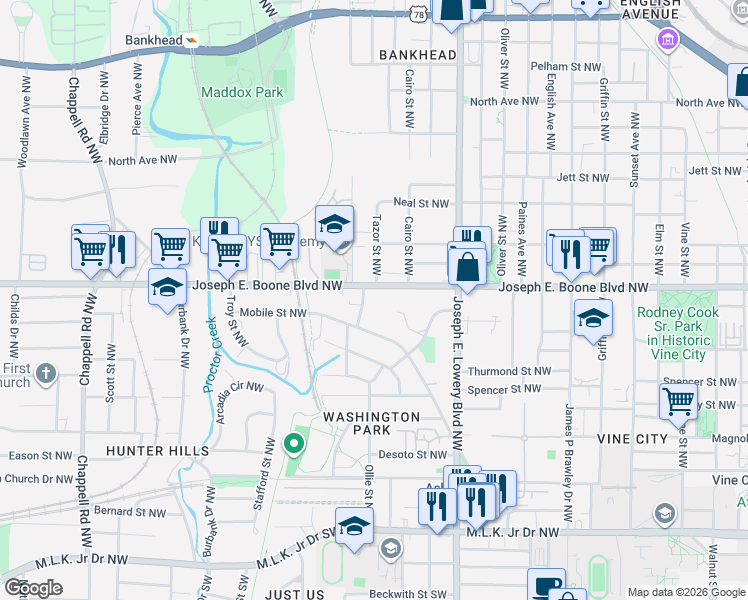map of restaurants, bars, coffee shops, grocery stores, and more near in Atlanta