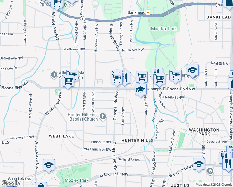 map of restaurants, bars, coffee shops, grocery stores, and more near in Atlanta
