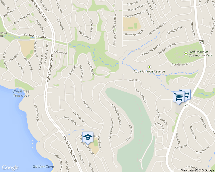 map of restaurants, bars, coffee shops, grocery stores, and more near 7088 Crest Road in Rancho Palos Verdes