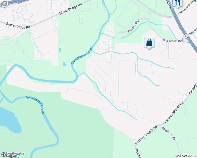 map of restaurants, bars, coffee shops, grocery stores, and more near 7615 Forest Glen Way in Lithia Springs