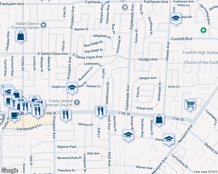 map of restaurants, bars, coffee shops, grocery stores, and more near 13772 Sanderstead Road in Santa Ana
