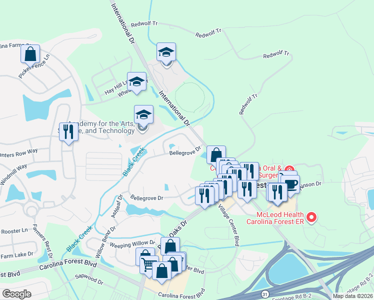 map of restaurants, bars, coffee shops, grocery stores, and more near 4012 Scarlet Oak Court in Longs
